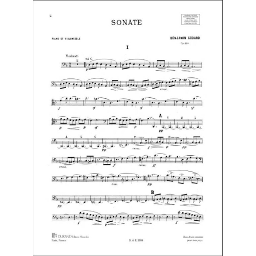 Benjamin Godard - Sonate, Pour Violoncelle Et Piano