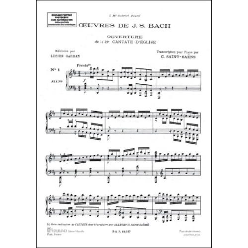Johann Sebastian Bach - 12 Transcriptions, Pour Piano, Recueillies Et