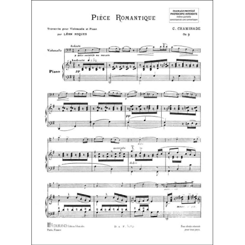 Cécile Chaminade - Piece Romantique, Pour Violoncelle Et Piano