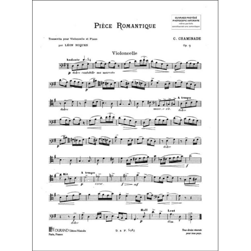 Cécile Chaminade - Piece Romantique, Pour Violoncelle Et Piano