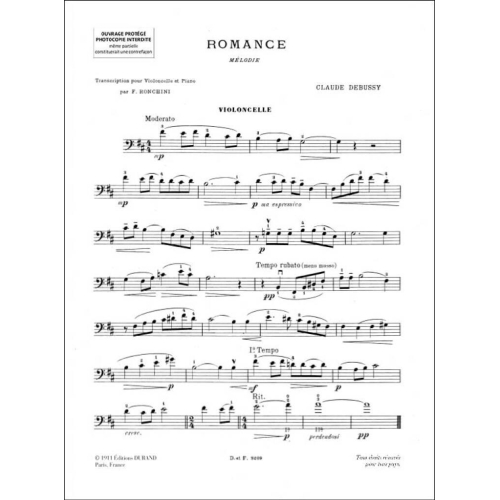 Claude Debussy - Romance - Transcription Pour Violoncelle Et Piano