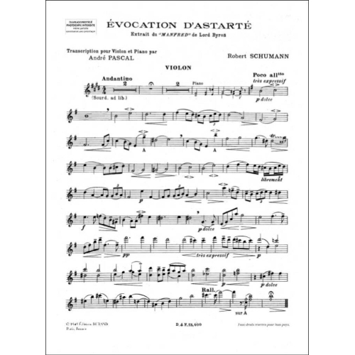 Robert Schumann - Evocation Astarte Violon Et Piano