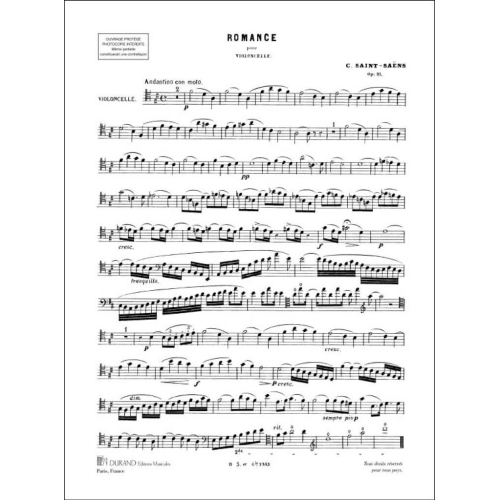 Camille Saint-Saëns - Romance En Re Op 51 - Pour Violoncelle (Ou Violon)