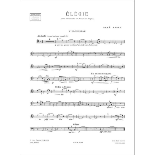 René Rabey - Elegie, Pour Violoncelle Et Piano (Ou Orgue)