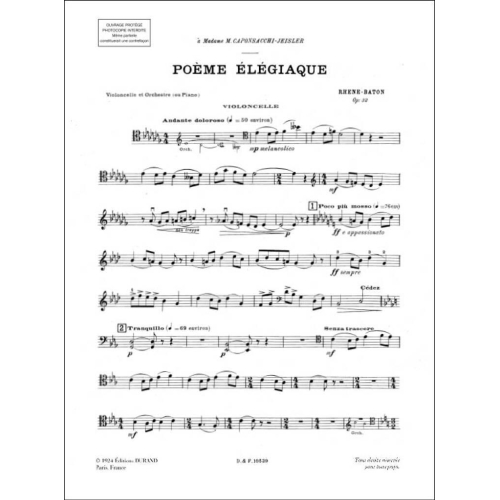 E. Rhené-Baton - Poeme Elegiaque Vlc