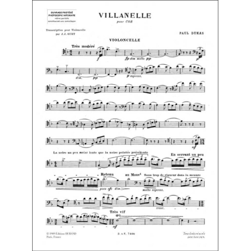 Paul Dukas - Villanelle Violoncelle-Piano