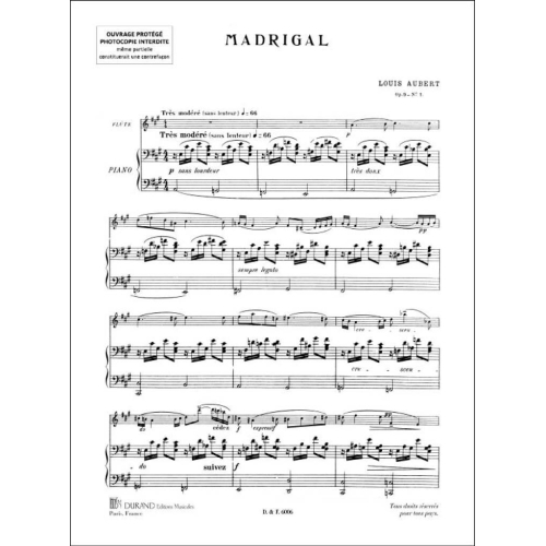 L. Aubert - Madrigal, Opus 9 N. 1 - Pour Flute Et Piano