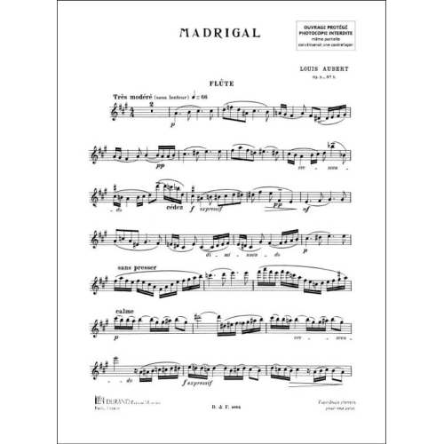 L. Aubert - Madrigal, Opus 9 N. 1 - Pour Flute Et Piano