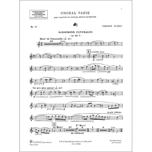 Vincent d'Indy - Choral Varié Opus 55