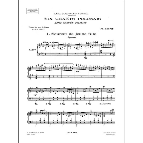 Frédéric Chopin - 6 Chants Polonais S480/R145 Op.74