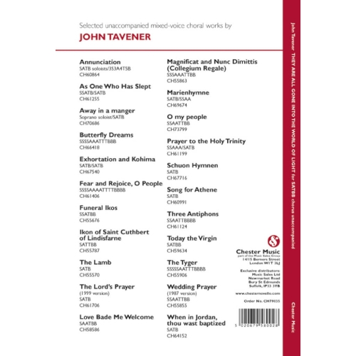 John Tavener - They Are All Gone Into The World Of Light
