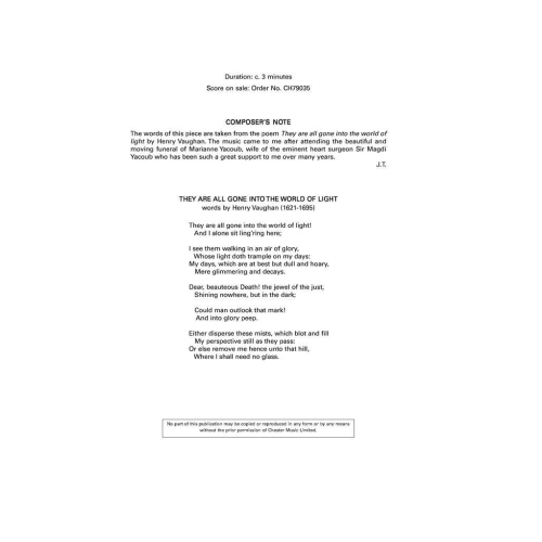 John Tavener - They Are All Gone Into The World Of Light