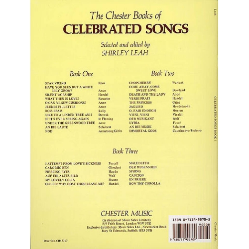 The Chester Book Of Celebrated Songs - Book One