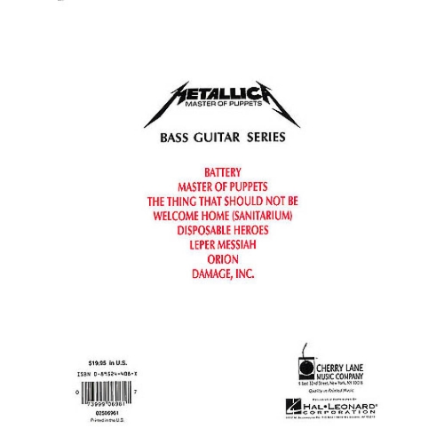 Play It Like It Is Bass: Metallica - Master Of Puppets