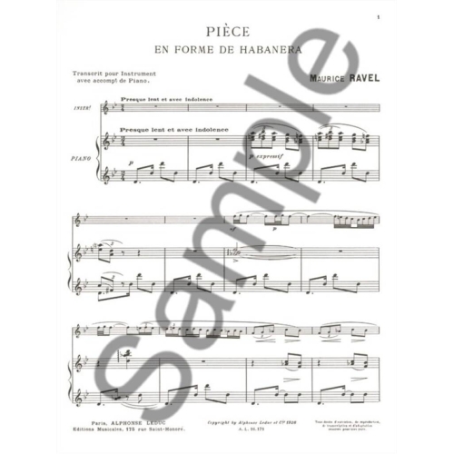 Ravel, Maurice - Piece en forme de Habanera, Bb edition