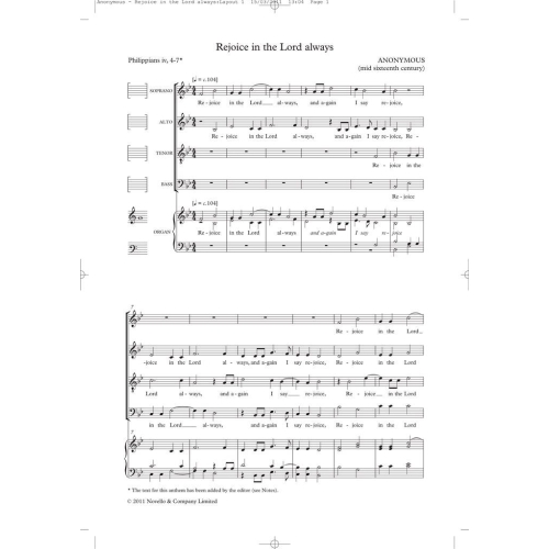 Rejoice In The Lord Always (Tudor Anthems)