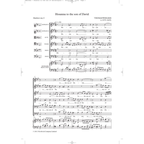Weelkes, Thomas - Hosanna To The Son Of David (Tudor Anthems)