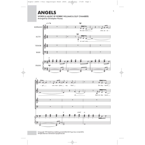 Robbie Williams: Angels - SATB/Piano