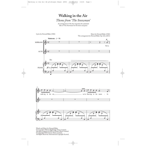 Blake, Howard -Walking In The Air (The Snowman) SA/Piano