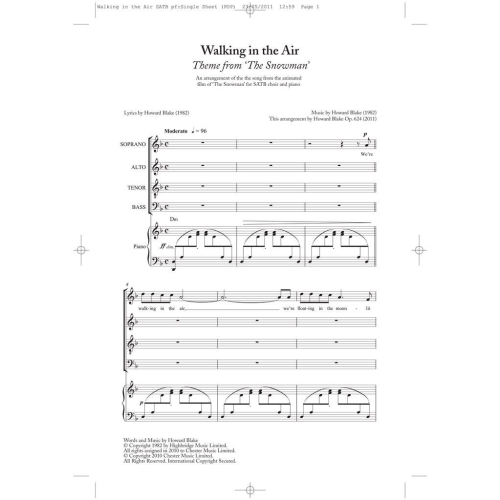 Howard Blake: Walking In The Air (The Snowman) – SATB/Piano