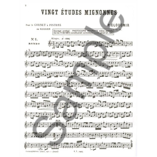Clodomir, Pierre-Francois -  20 Etudes Mignonnes Op. 18 for Trumpet