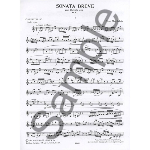 Dubois, Pierre Max - Sonata Breve for Clarinet