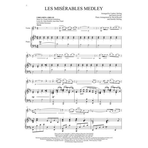 Les Misérables Medley for Violin and Piano