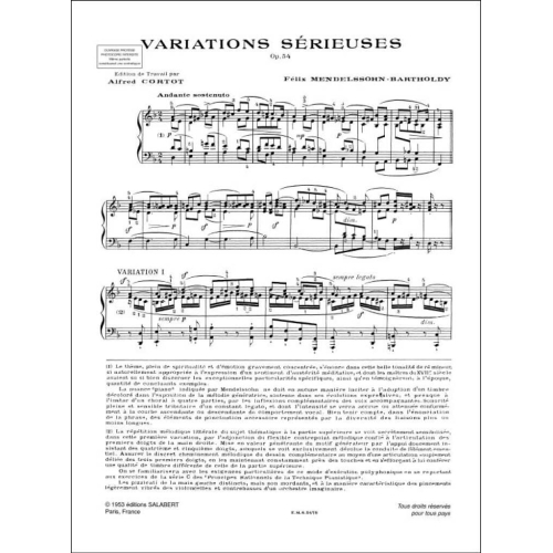 Variations Serieuses, Opus 54, Pour Piano (Cortot)