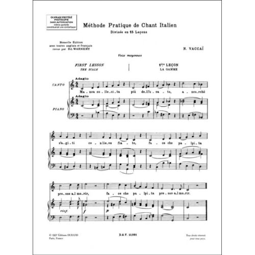 Nicola Vaccai - Methode De Chant Mezzo-Piano (Fr-Angl