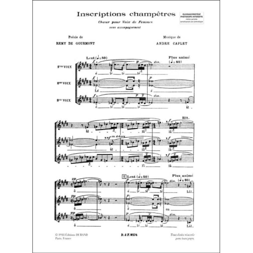 André Caplet - Inscriptions Champetre Edition A 3Vx Femmmes A