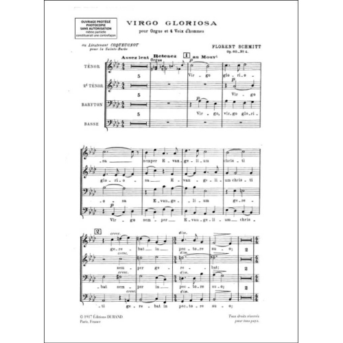 Florent Schmitt - 5 Motets N 4 Virgo Gloriosa 4 Vx Hommes