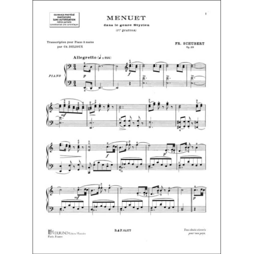 Franz Schubert - Menuet Quatuor N 1 Piano
