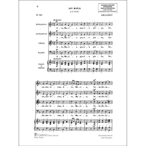 Jacob Arcadelt - Ave Maria 4 Voix-Piano