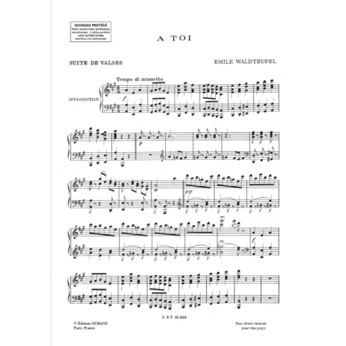 Emile Waldteufel - 10 Valses Celebres, Pour Piano, Volume 1
