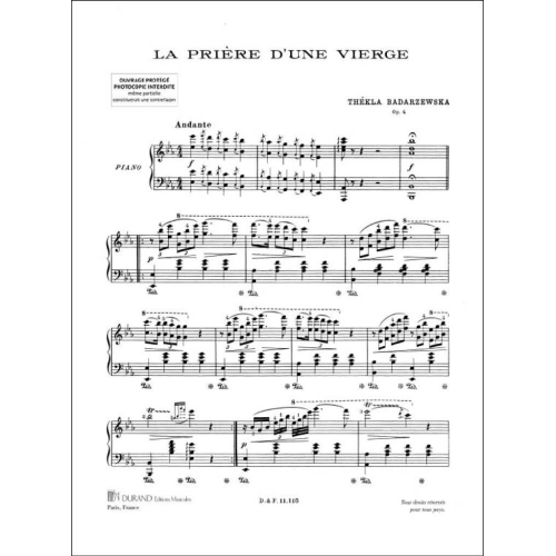 Tekla Badarzewska - La Priere D'Une Vierge, Pour Piano