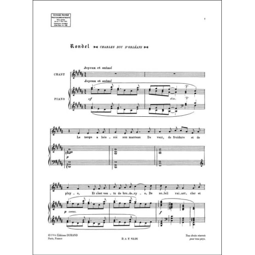 Claude Debussy - 3 Chansons De France Mezzo-Piano
