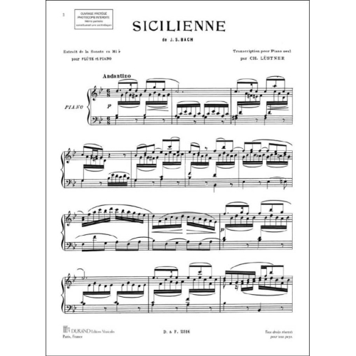 Johann Sebastian Bach - Sicilienne Extrait de la "Sonate en Mi bémol"