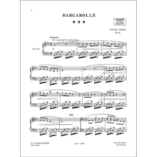 Victor Staub - Barcarolle, Opus 31