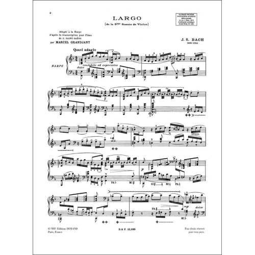 Johann Sebastian Bach - Largo Harpe (Sonate N 5 Violon Tr: Grandjany