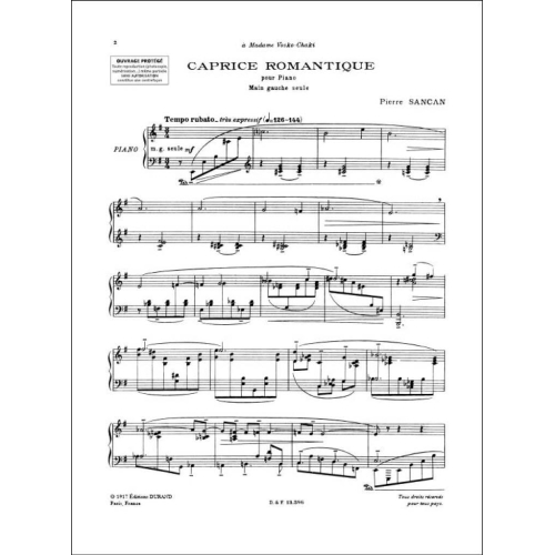 Pierre Sancan - Caprice Romantique Pour La Main Gauche Seul Piano