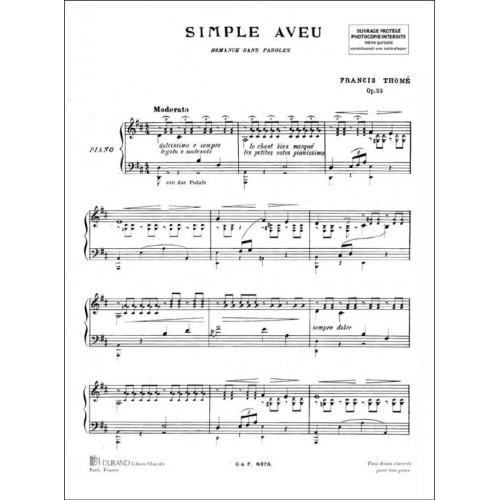 Francis Thomé - Simple Aveu Piano