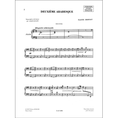 Claude Debussy - Arabesque N 2 4 Mains