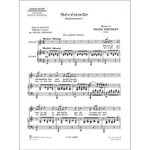Franz Schubert - Sérénade pour Voix Élevées et Piano