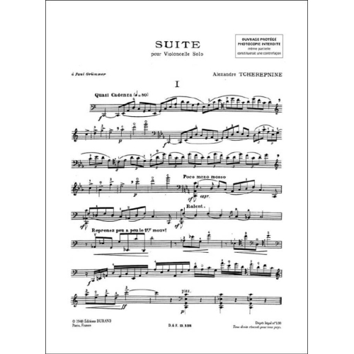 Alexander Tcherepnin - Suite Violoncelle Seul