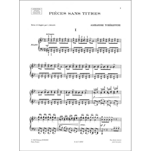 Alexander Tcherepnin - Pieces Sans Titre, Opus 7 - Pour Piano (I.