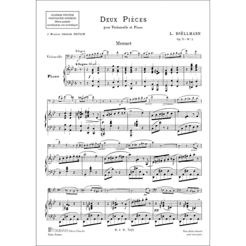 Léon Boëllmann - Piece Nø 2 -Menuet Op 31 Pour Violoncelle Et Piano