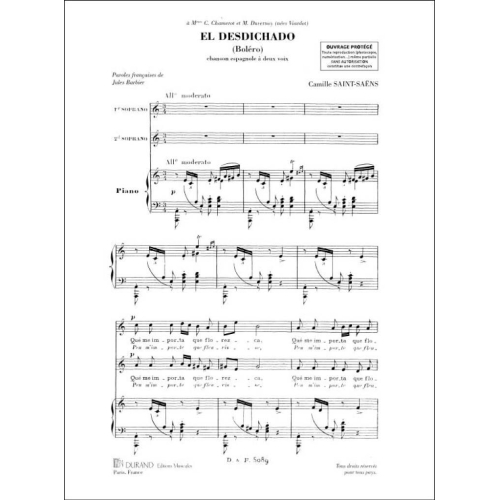 Camille Saint-Saëns - El Desdichado (Bolero). Chanson Espagnole A Deux
