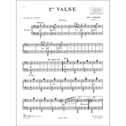 Jacques Durand - Valse N 1 4 Mains