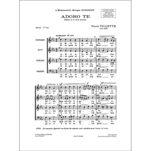Pierre Villette - Adoro Te 4 Voix Mixtes A Cappella
