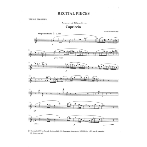 Recital Pieces for Treble Recorder Vol.1 - Various